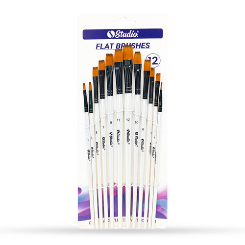 Studio Paint Brush Set Flat (12 Pcs)