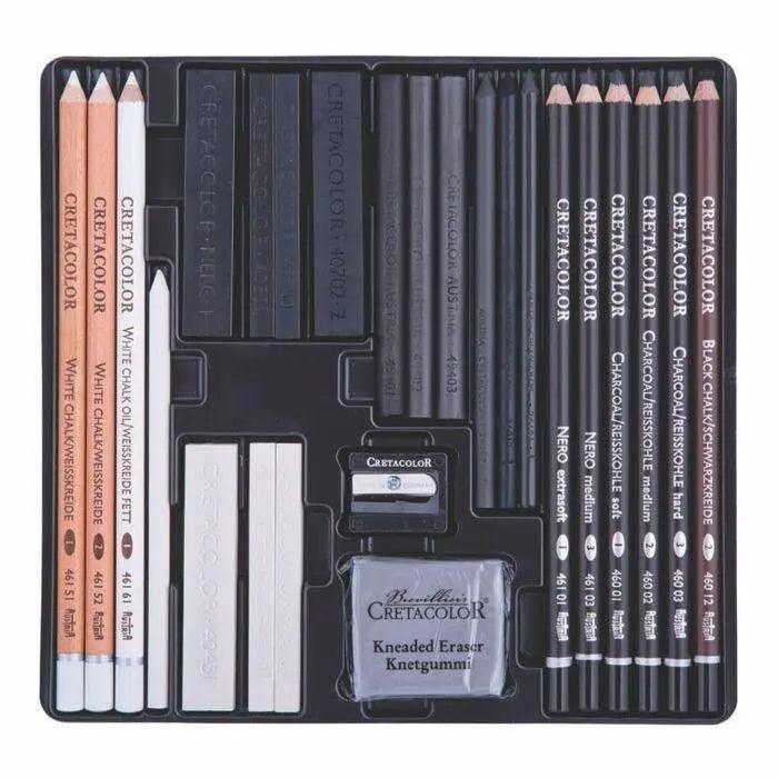 Cretacolor Black & white White Charcoal Set of 25 Pcs in Wooden Box