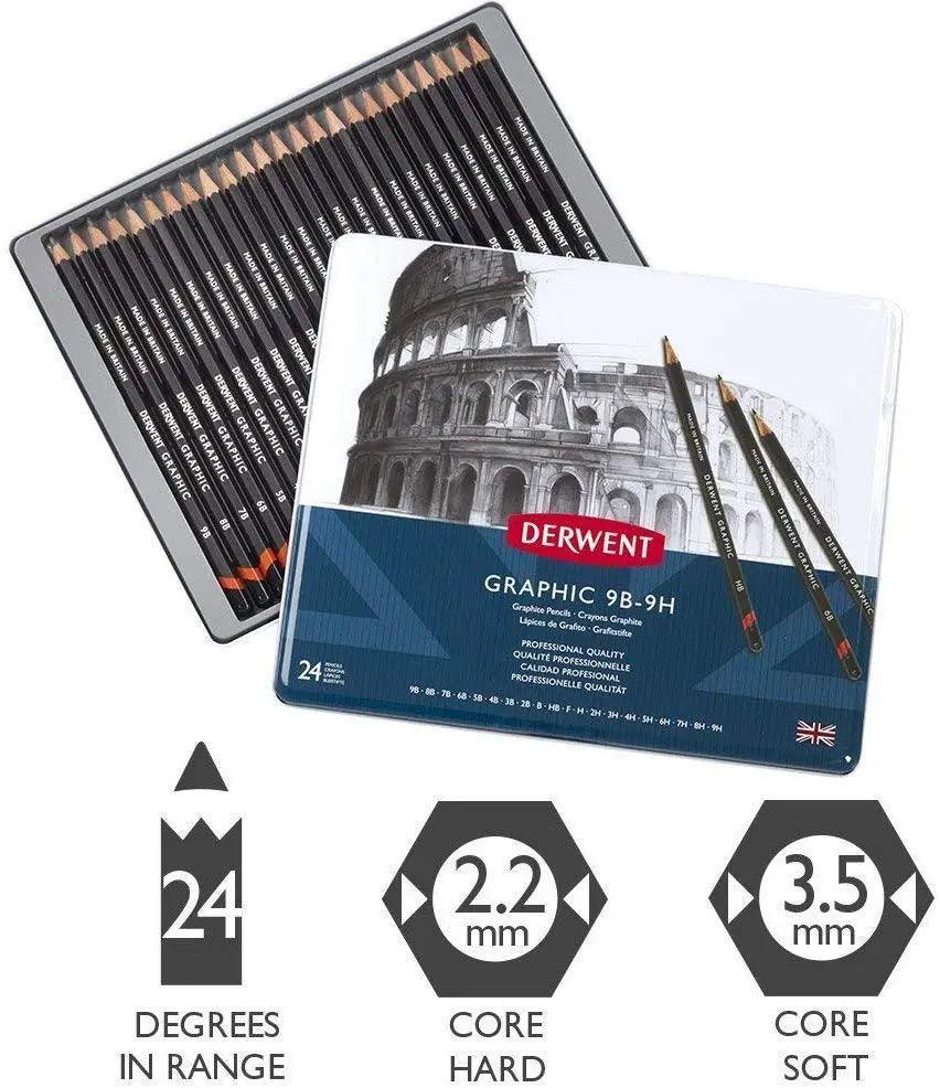 Derwent Graphic Drawing Pencils Soft Metal Tin 24 Count (34202)