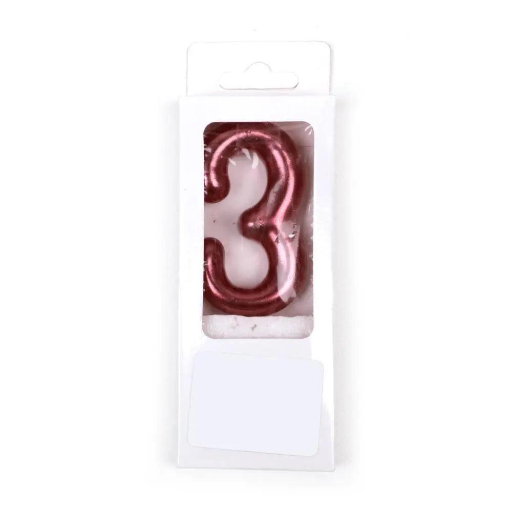 Happy Birthday No 3 Numeric Candle - Maroon (NC-022)