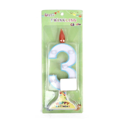 Happy Birthday No 3 Twinkling Candle - Blue (NC-007)