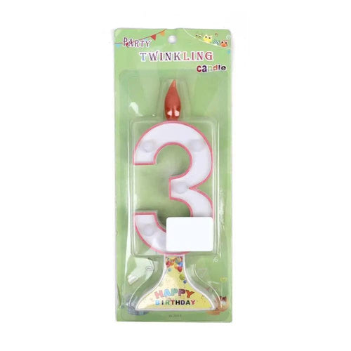 Happy Birthday No 3 Twinkling Candle - Red (NC-010)