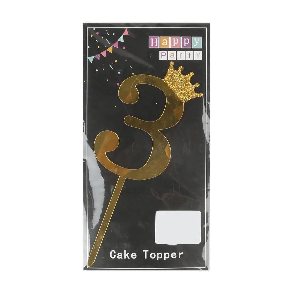 Happy Party No 3 Cake Topper - Gold (NC-032)