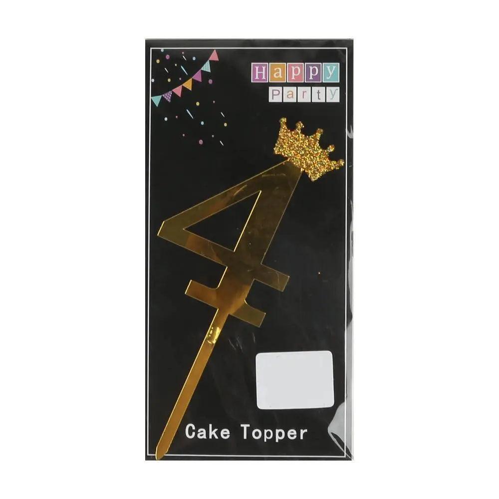 Happy Party No 4 Cake Topper - Gold (NC-033)