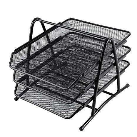 Heavy Duty Metal 3 Tier Desktop Document Letter Tray Black