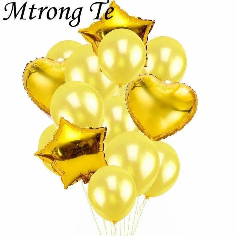 Love Gold Rose Five Pointed Star Wedding And Birthday Decoration Set (14Pcs)