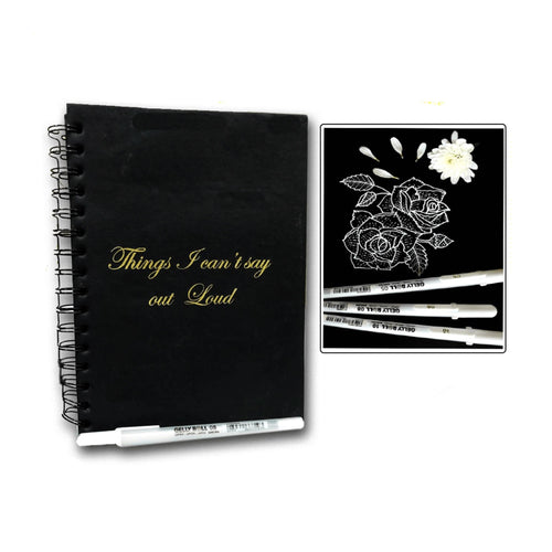Studio Hardcover Black Paper Notebook With Sakura Jelly Roller For Sketching