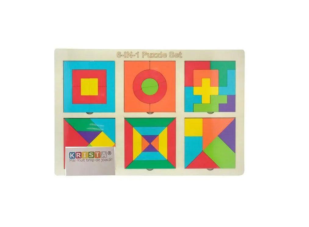 6 In 1 Puzzle Set Wooden Board