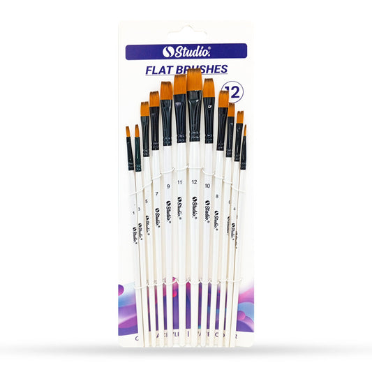 Studio Paint Brush Set Flat (12 Pcs)