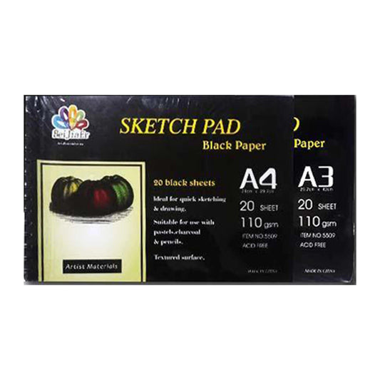 A3 - A4 Black Paper Sketch Pads 20 Sheets 110gsm For Sketch