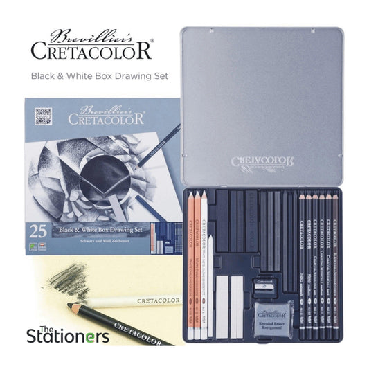 Cretacolor Black And White Charcoal Set Of 25 Pcs In A Tin Box