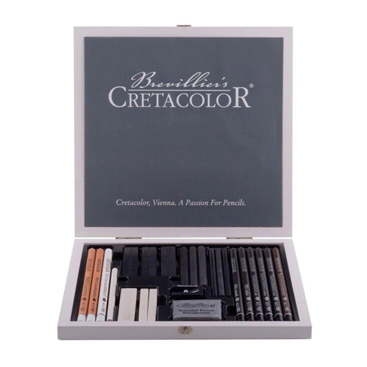 Cretacolor Black & white White Charcoal Set of 25 Pcs in Wooden Box