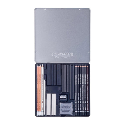 Cretacolor Black &amp; White Charcoal Set of 25 Pcs In Tin Box