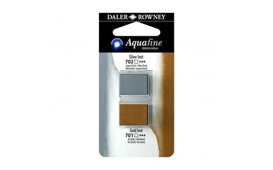 Daler Rowney Aquafine Watercolour Half Pan Pack Of 2 – Gold/Silver