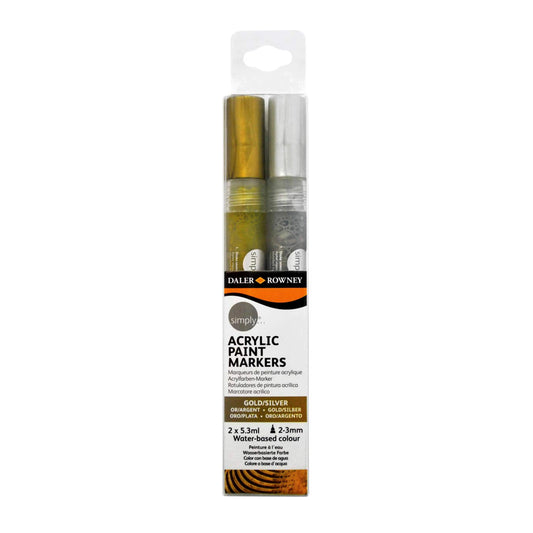 Daler Rowney Gold & Silver Simply Acrylic Paint Markers Set Of 2