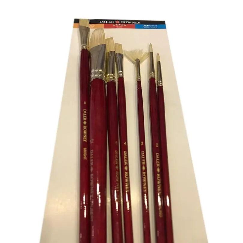 Daler Rowney Natural White Bristle Artist Brush Different Size Pack of 7