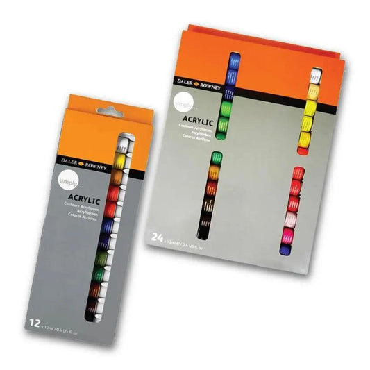 Daler Rowney Simply Acrylic 12ml tubes in 12 and 24 pcs sets