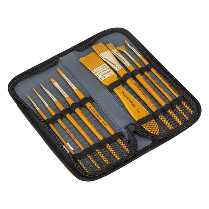 Daler Rowney Simply Gold Taklon Synthetic Hairs Brush Set of 10 Pcs With Zip Case.