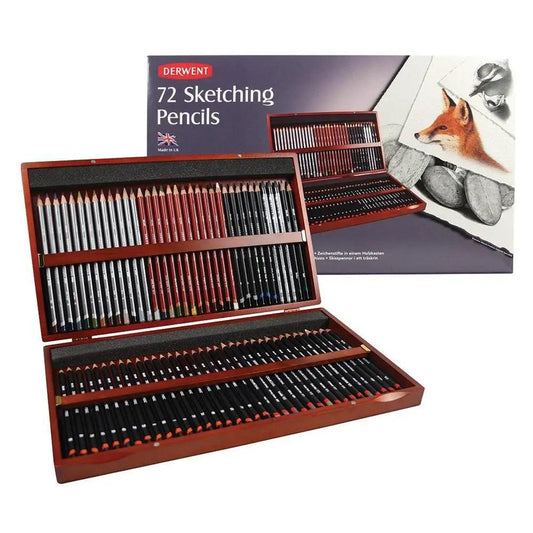 Derwent Charcoal Sketching Pencils Wooden Box Collection Pack Of 72
