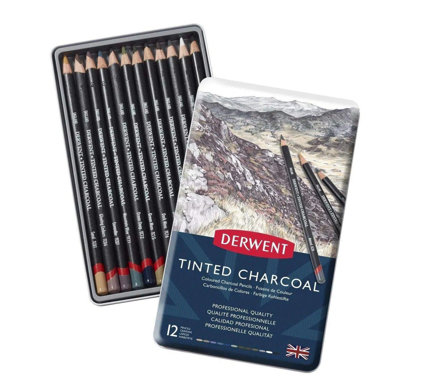 Derwent Tinted Charcoal Drawing Pencils Set of 12/24