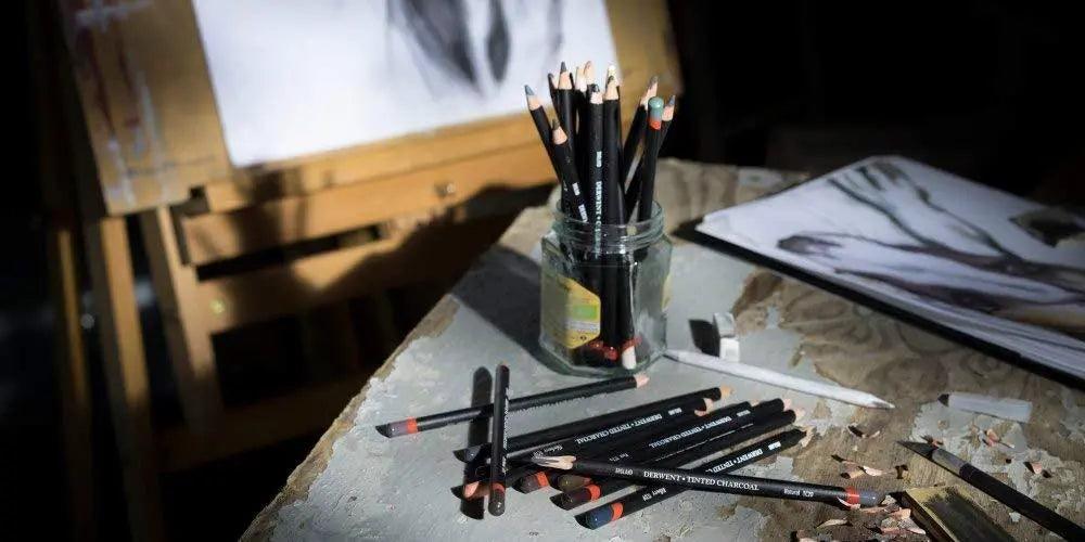 Derwent Tinted Charcoal Drawing Pencils Set of 12/24