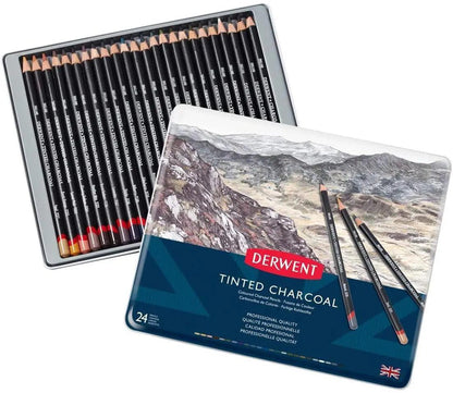 Derwent Tinted Charcoal Pencils Tin Pack Of 24