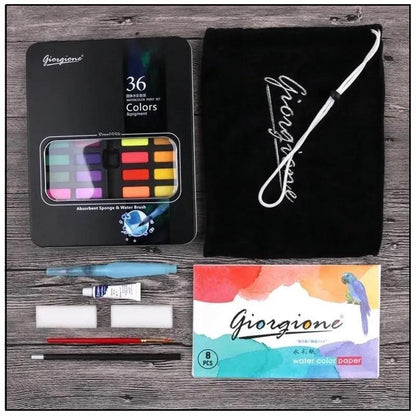 Giorgione 52 Pieces Set with 36 Watercolors Paint Set Brushes Sponges Watercolor Paper Art Drawing