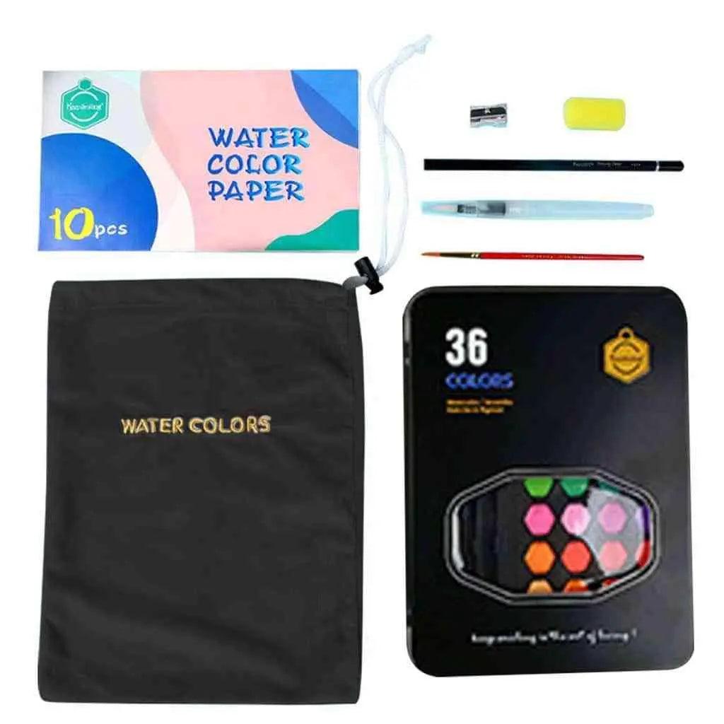 Giorgione 52 Pieces Set with 36 Watercolors Paint Set Brushes Sponges Watercolor Paper Art Drawing