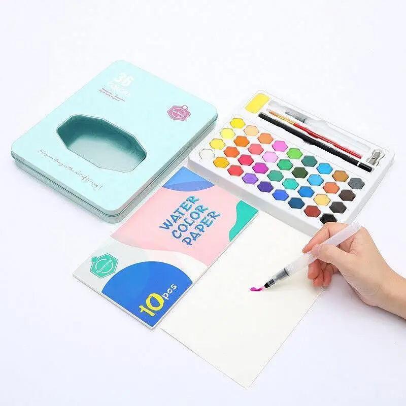 Giorgione 52 Pieces Set with 36 Watercolors Paint Set Brushes Sponges Watercolor Paper Art Drawing