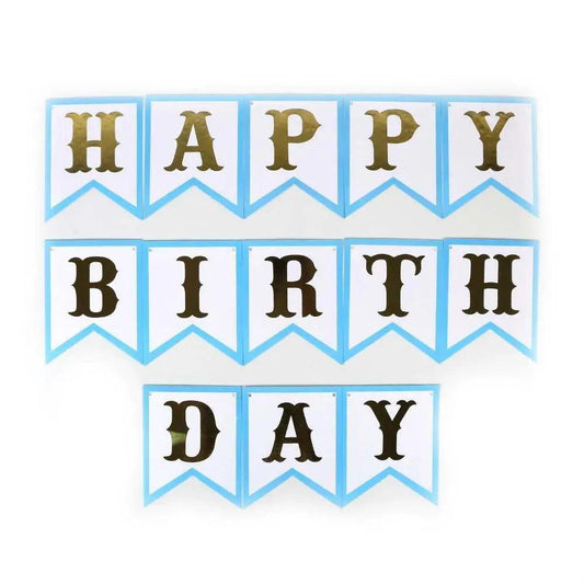 Happy Birthday Hanging Banner - White/Blue (60003)