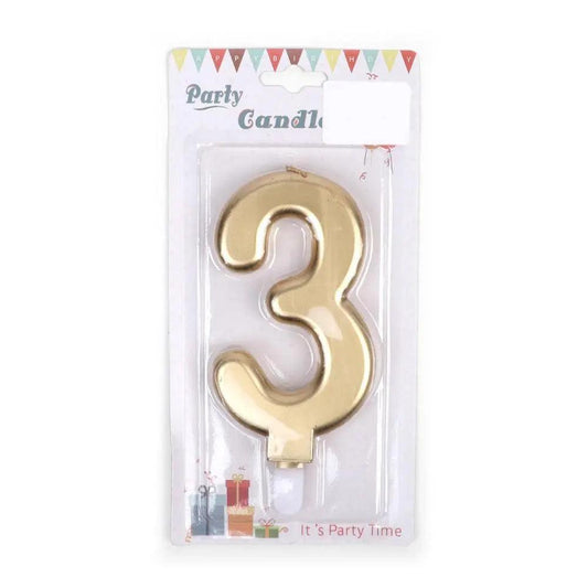 Happy Birthday No 3 Numeric Candle - Gold (NC-012)