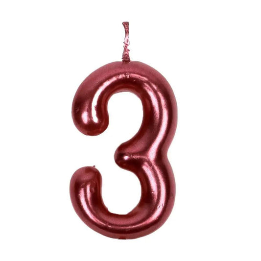 Happy Birthday No 3 Numeric Candle - Maroon (NC-022)