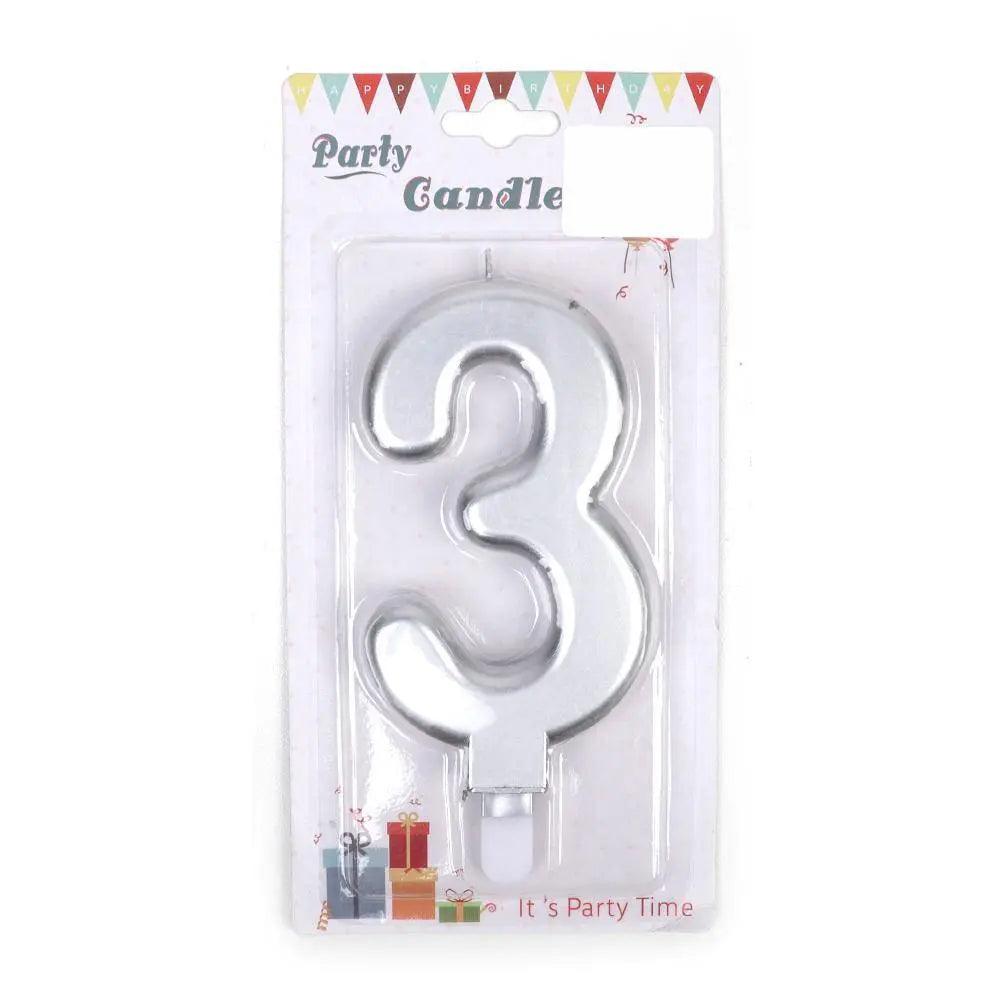 Happy Birthday No 3 Numeric Candle - Silver (NC-015)