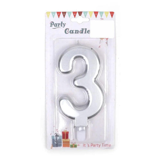 Happy Birthday No 3 Numeric Candle - Silver (NC-015)