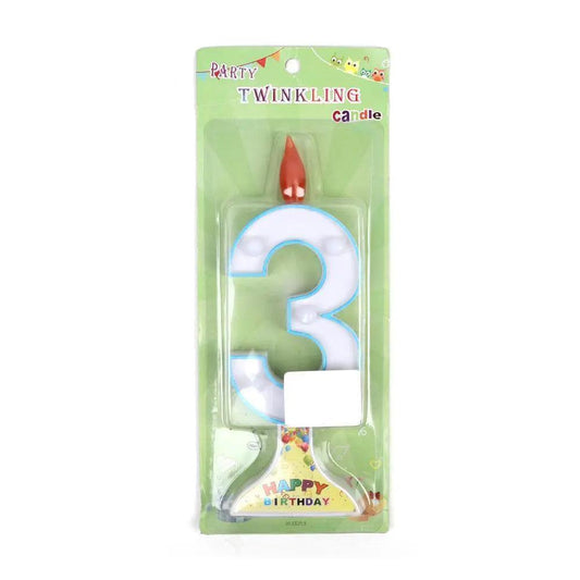 Happy Birthday No 3 Twinkling Candle - Blue (NC-007)