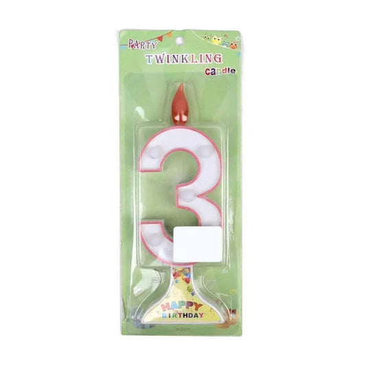 Happy Birthday No 3 Twinkling Candle - Red (NC-010)