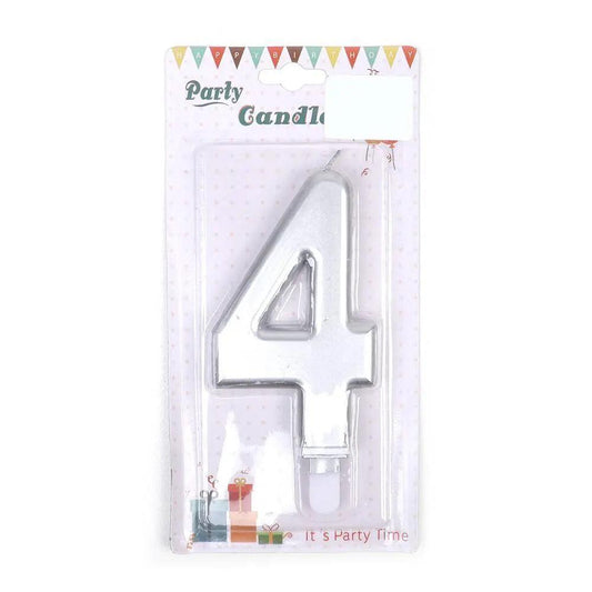 Happy Birthday No 4 Numeric Candle - Silver (NC-016)