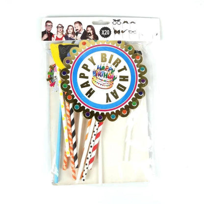 Happy Birthday Photo Props Multi - 20 Pcs (1585-C)
