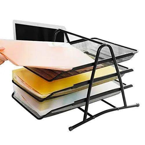 Heavy Duty Metal 3 Tier Desktop Document Letter Tray Black