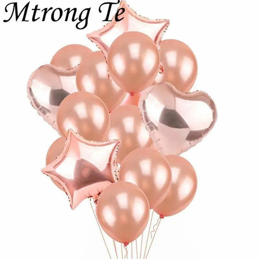 Love Gold Rose Five Pointed Star Wedding And Birthday Decoration Set (14Pcs)