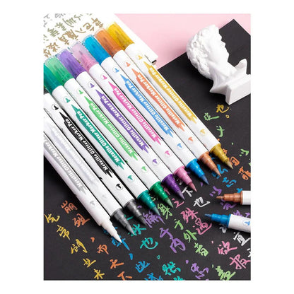 Metallic Glitter Marker Pen Set Double Head Soft Hard Head Highlighter Pack Of 10