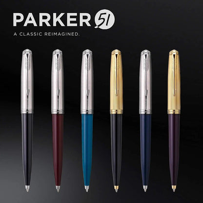 Parker 51 CT Fountain Pen | Black Barrel with Chrome Trim | Fine Nib with Black Ink Cartridge | Gift Box