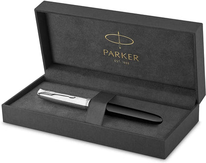 Parker 51 CT Fountain Pen | Black Barrel with Chrome Trim | Fine Nib with Black Ink Cartridge | Gift Box