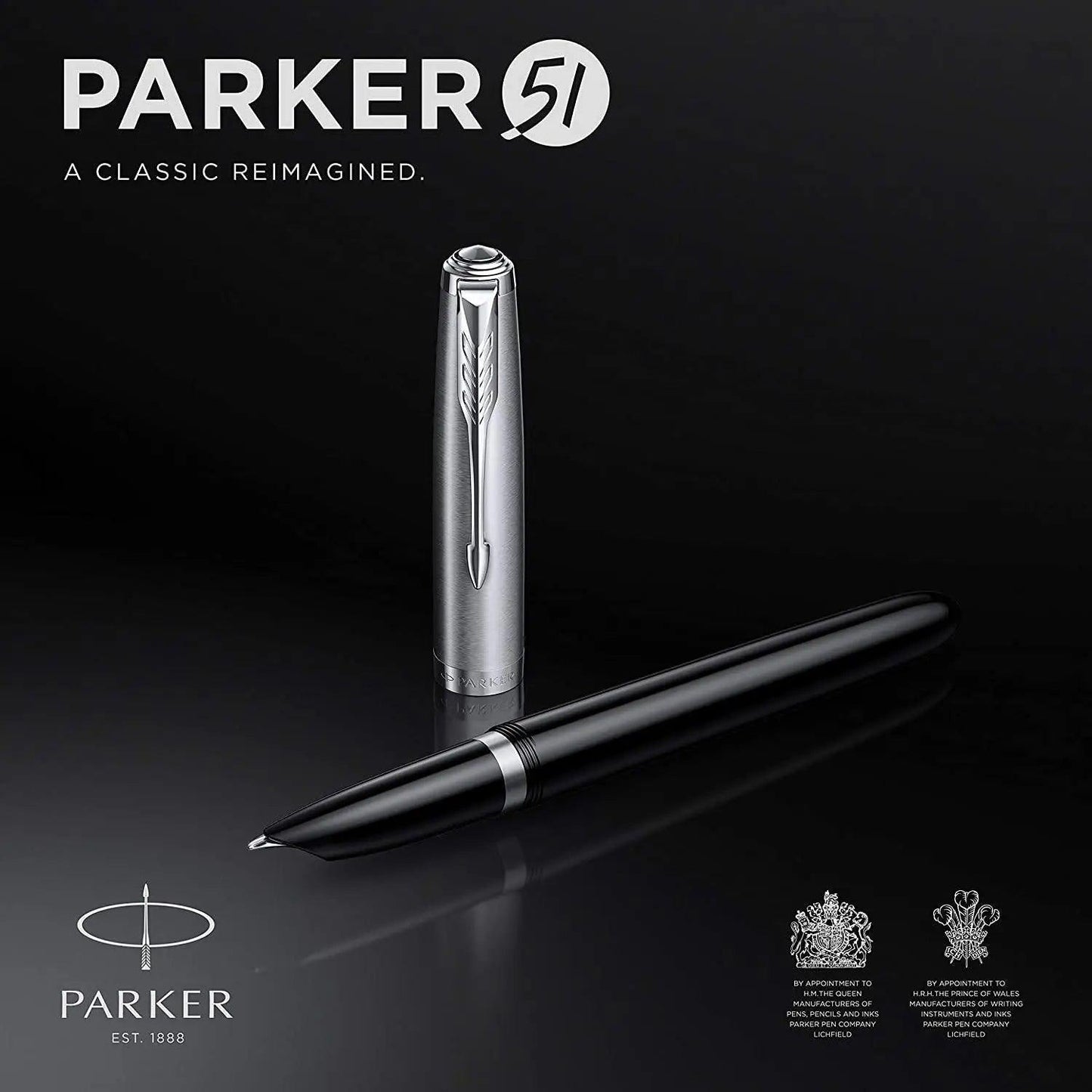 Parker 51 CT Fountain Pen | Black Barrel with Chrome Trim | Fine Nib with Black Ink Cartridge | Gift Box