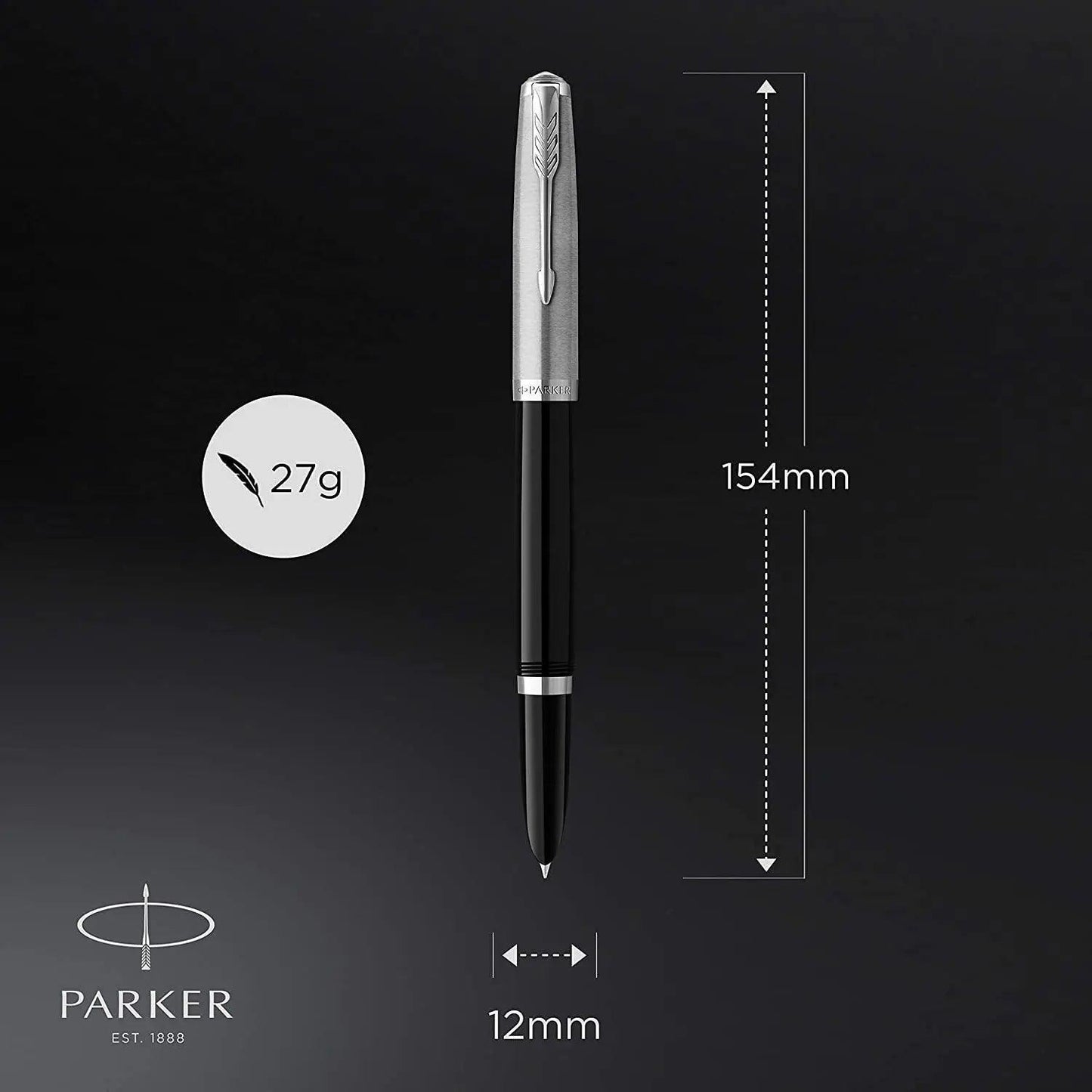 Parker 51 CT Fountain Pen | Black Barrel with Chrome Trim | Fine Nib with Black Ink Cartridge | Gift Box
