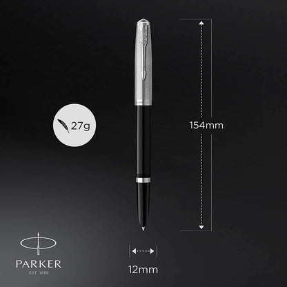 Parker 51 CT Fountain Pen | Black Barrel with Chrome Trim | Fine Nib with Black Ink Cartridge | Gift Box