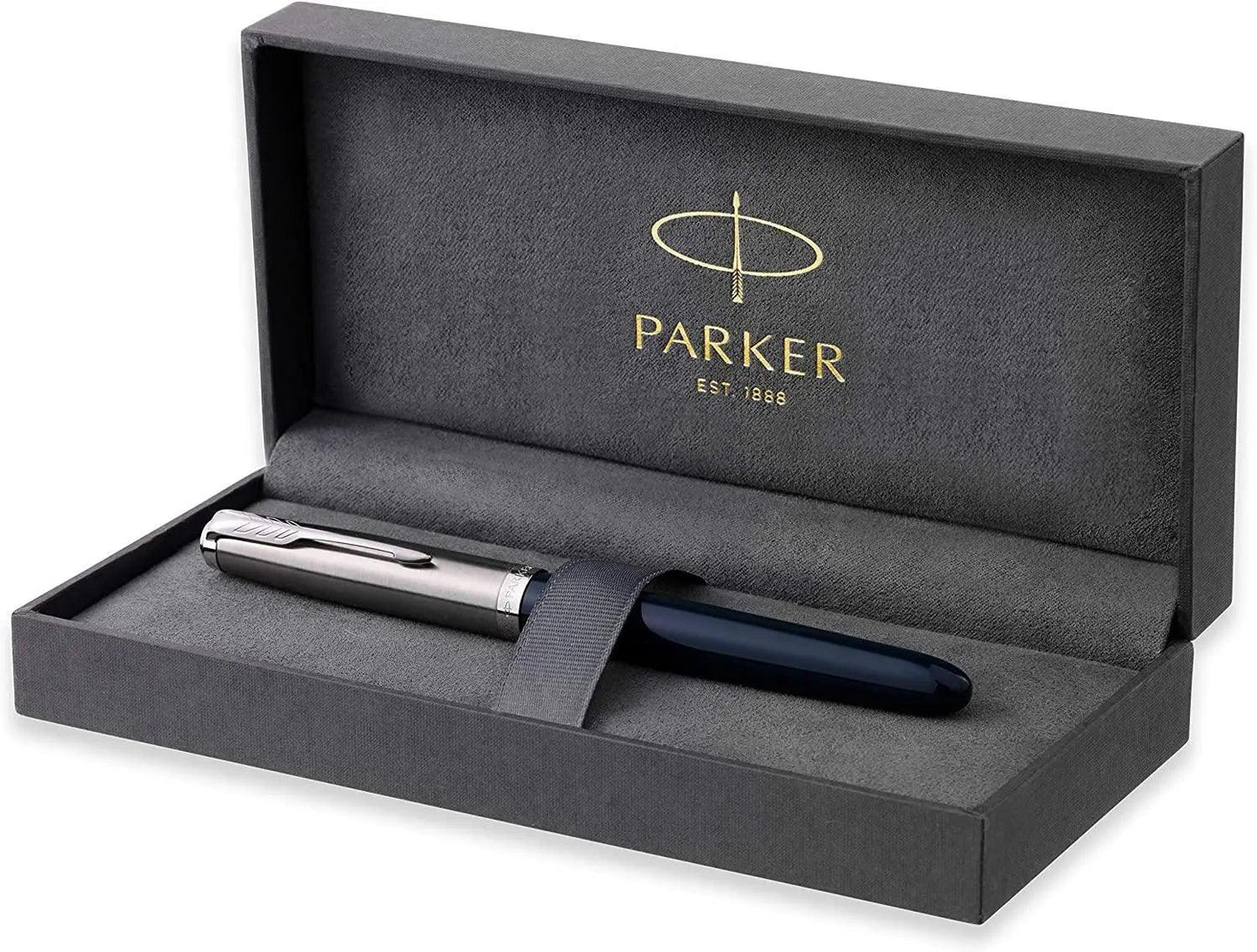 Parker 51 CT Fountain Pen | Black Barrel with Chrome Trim | Fine Nib with Black Ink Cartridge | Gift Box