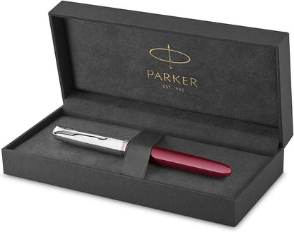 Parker 51 CT Fountain Pen | Black Barrel with Chrome Trim | Fine Nib with Black Ink Cartridge | Gift Box