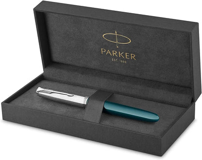 Parker 51 CT Fountain Pen | Black Barrel with Chrome Trim | Fine Nib with Black Ink Cartridge | Gift Box