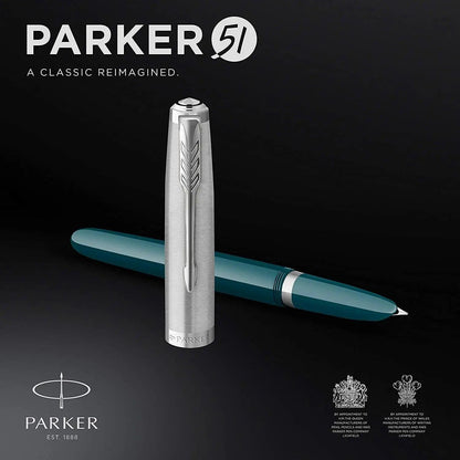 Parker 51 CT Fountain Pen | Black Barrel with Chrome Trim | Fine Nib with Black Ink Cartridge | Gift Box